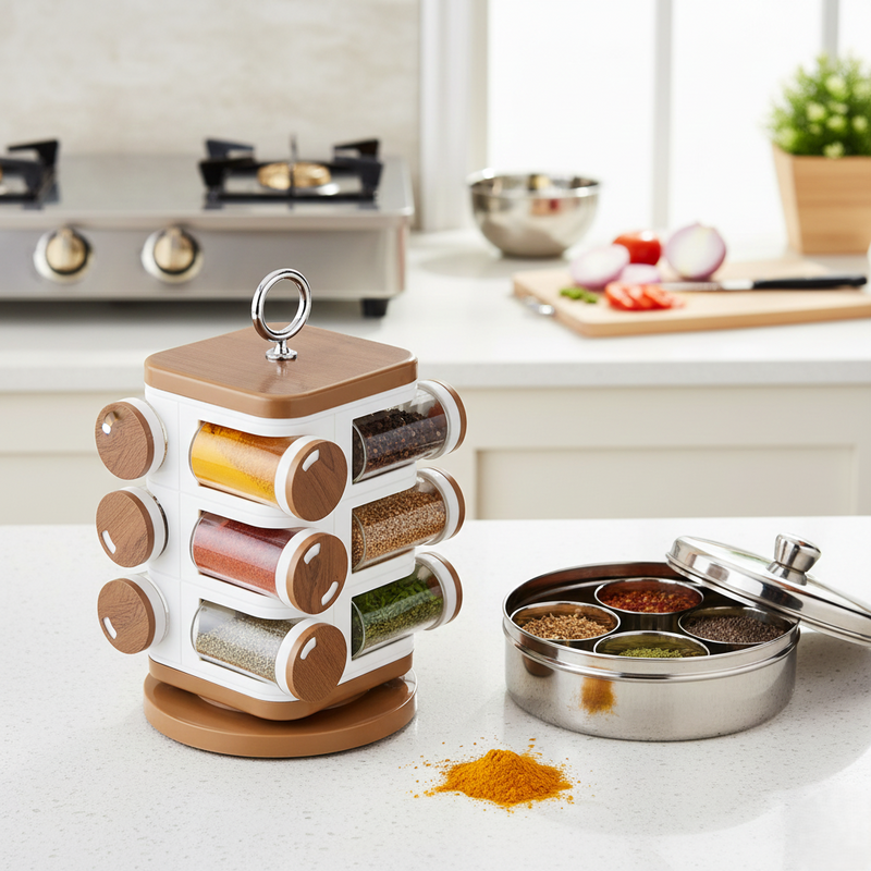 Ganesh 12-jar Revolving Spice Rack Masala Box