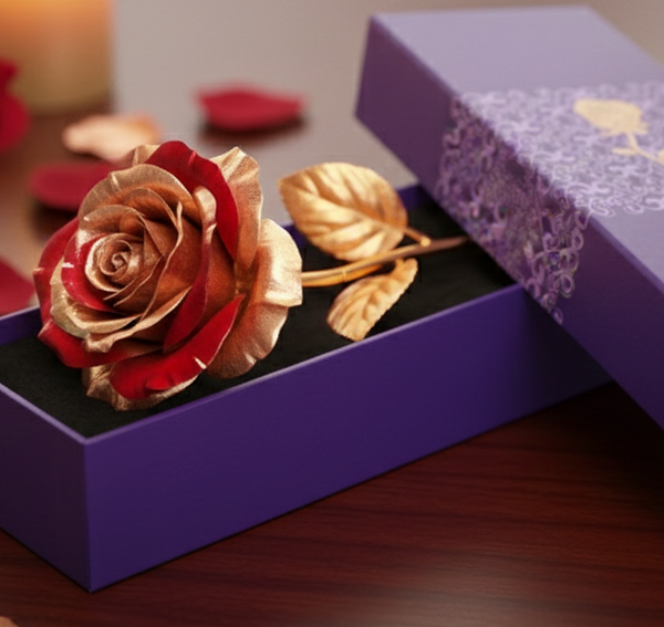 24k Artificial Golden Rosegold Red Rose With Gift Box (10 Inches)