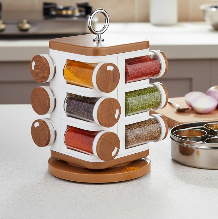 Ganesh 12-jar Revolving Spice Rack Masala Box