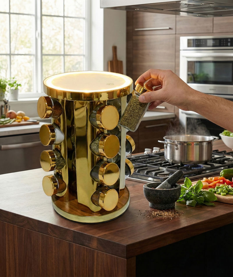 LED Rotating Spice Rack Organizer