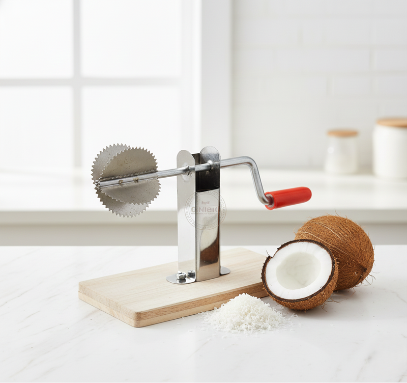 Stainless Steel Coconut Scraper with Wooden Base