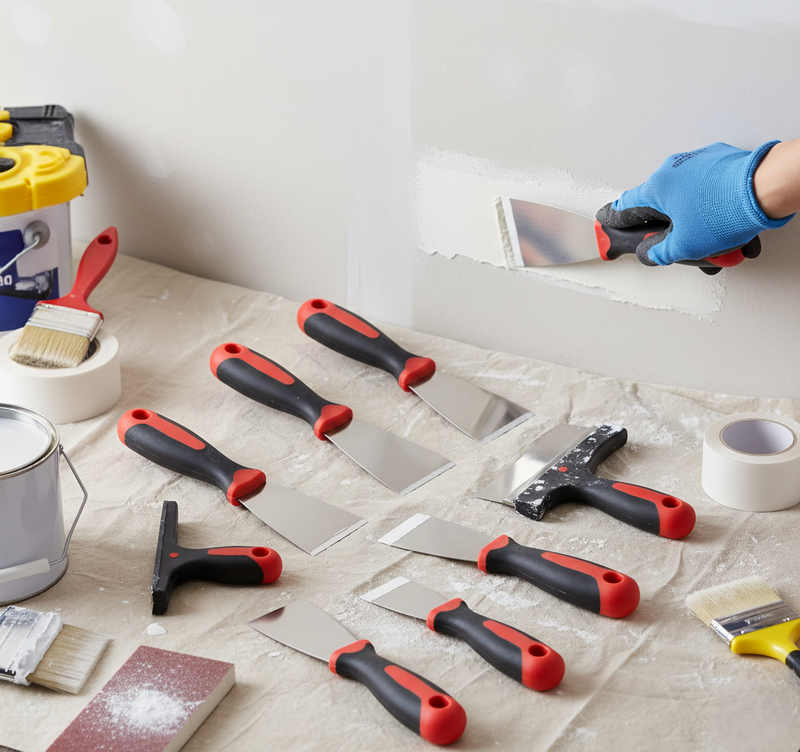 Putty Knife Set Rubber Handle for Drywall, Patching & Painting