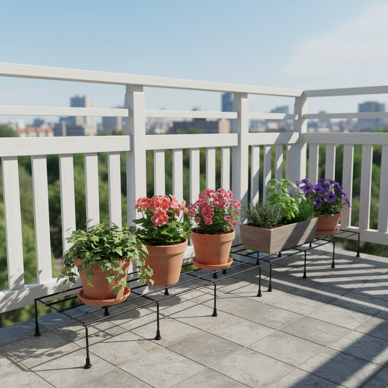 Metal Rectangle Flower Plant Stand For Balcony (6020 Cm,  2 Pc Set)
