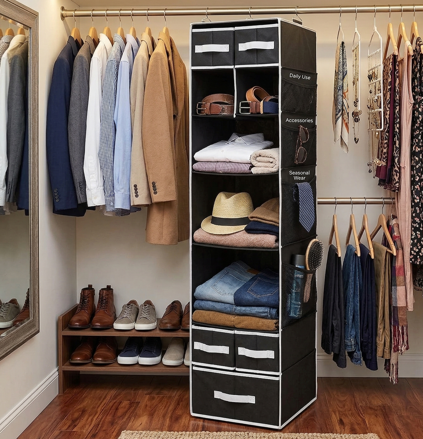 9 Shelf Hanging Closet Organizer With 5 Drawer Organizers Wukusy