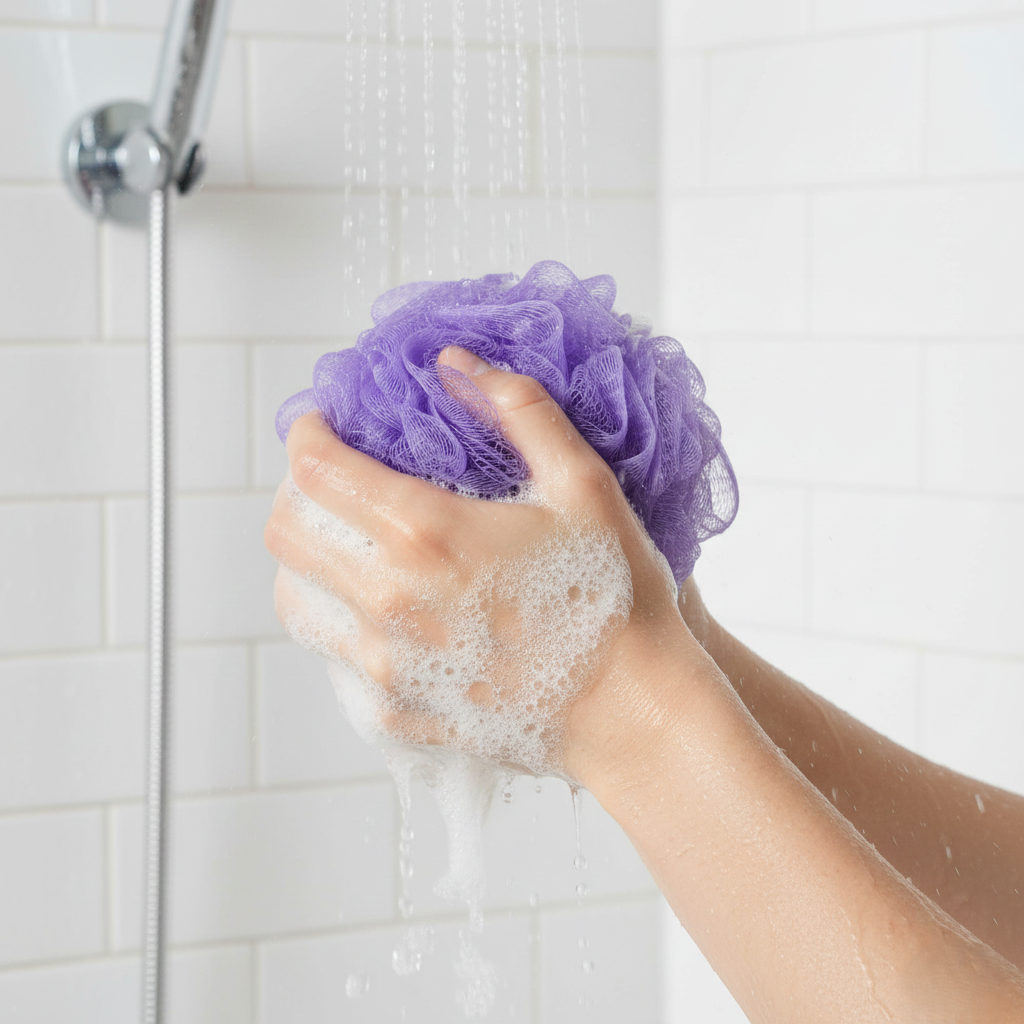 Bath Shower Loofah Sponge Pouf Body Scrubber
