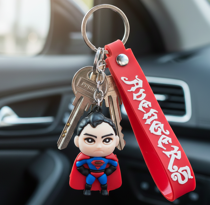 Cute Cartoon Silicone 3d Key Chain With Metal Hook  Strap (Pack Of 1)
