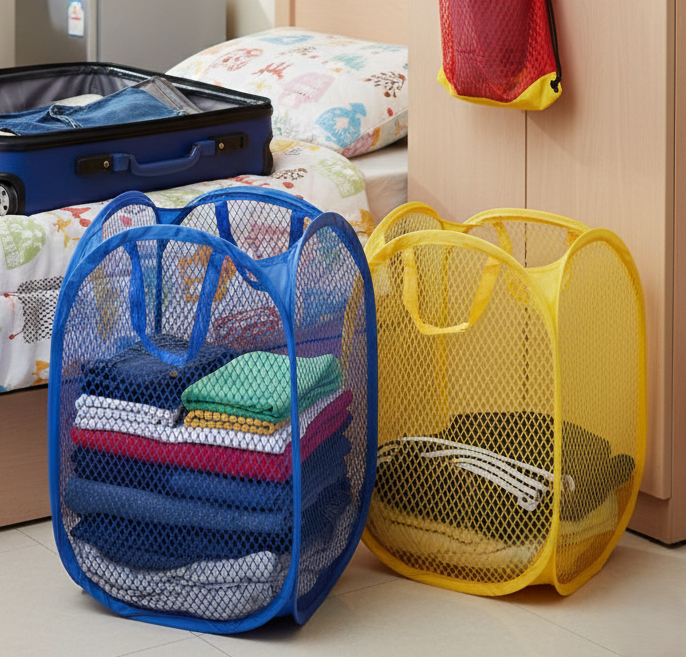 Foldable Collapsible Mesh Laundry Bag Pack Of 1 (Mix Color)