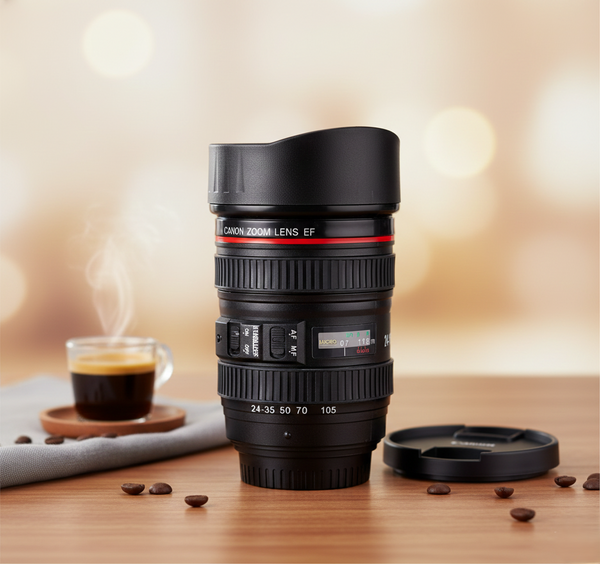 Camera Lens Coffee Mug Flask with Lid