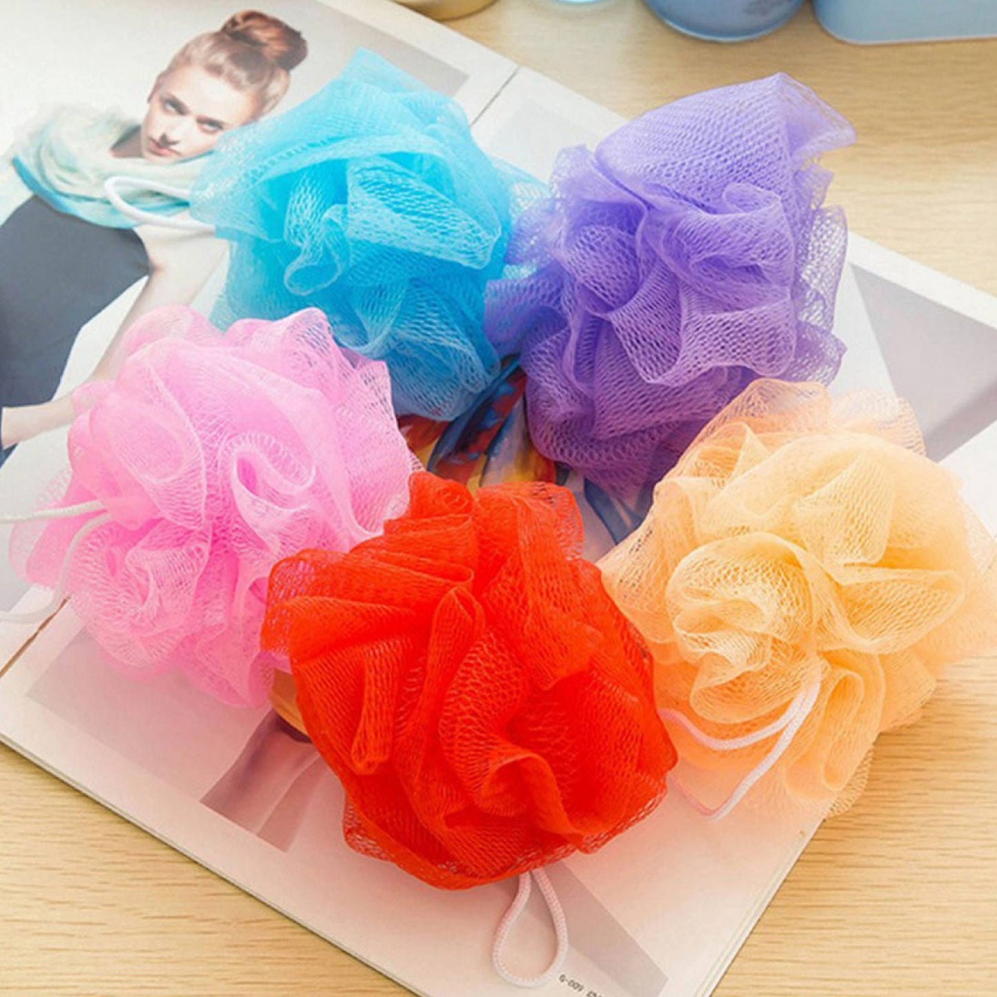 Bath Shower Loofah Sponge Pouf Body Scrubber