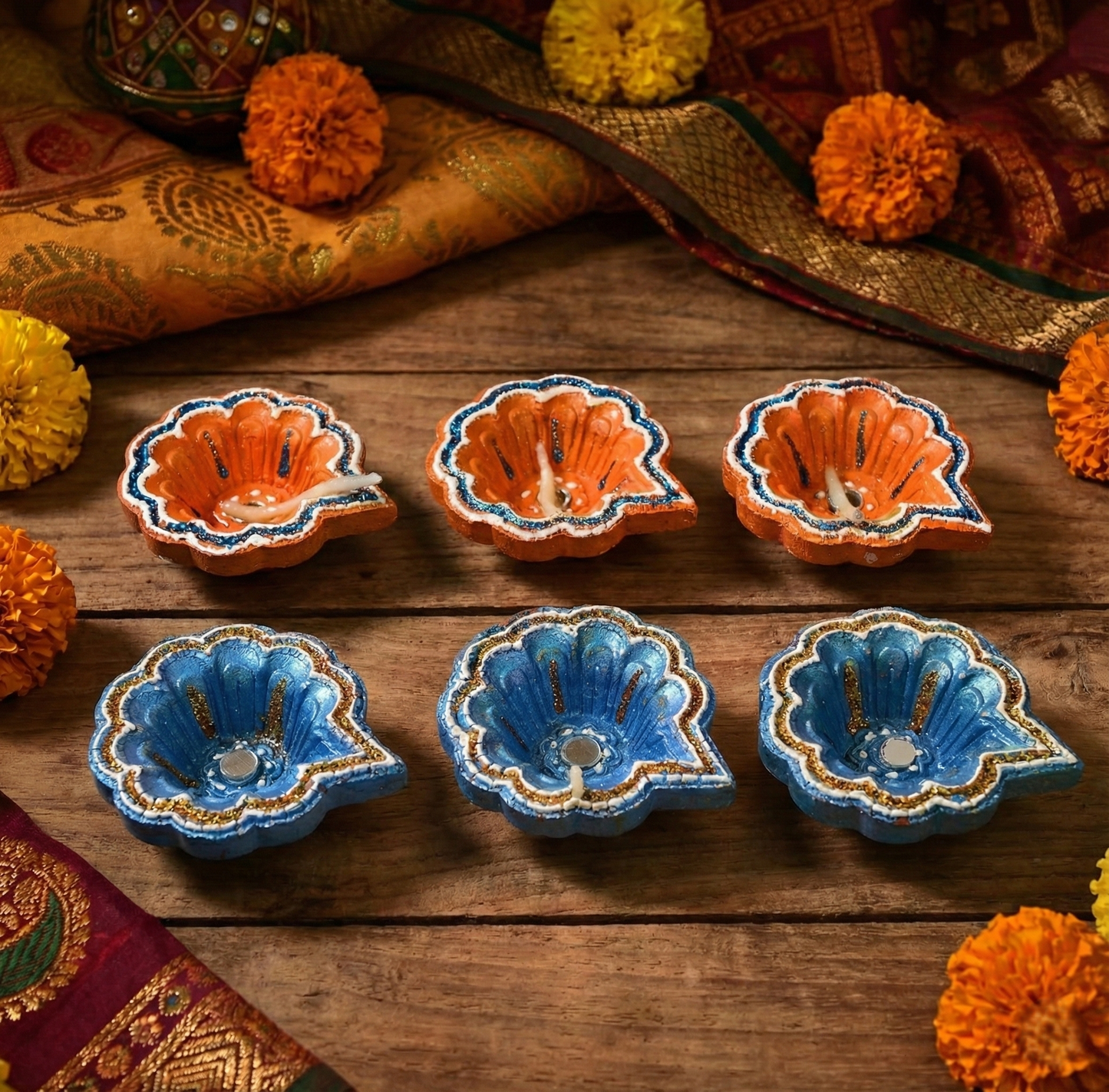 Handmade Clay Diyas(6 pc set)