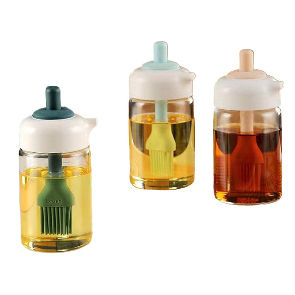 2 In 1 Glass Oil Dispenser Jar  Bottle With Brush (1 Set) Wukusy