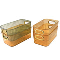 Premium Ribbed Transparent Storage Basket With Gold Handle – Multipurpose Kitchen & Home Organizer Box(25 x 14cm, 4pcs ) Wukusy