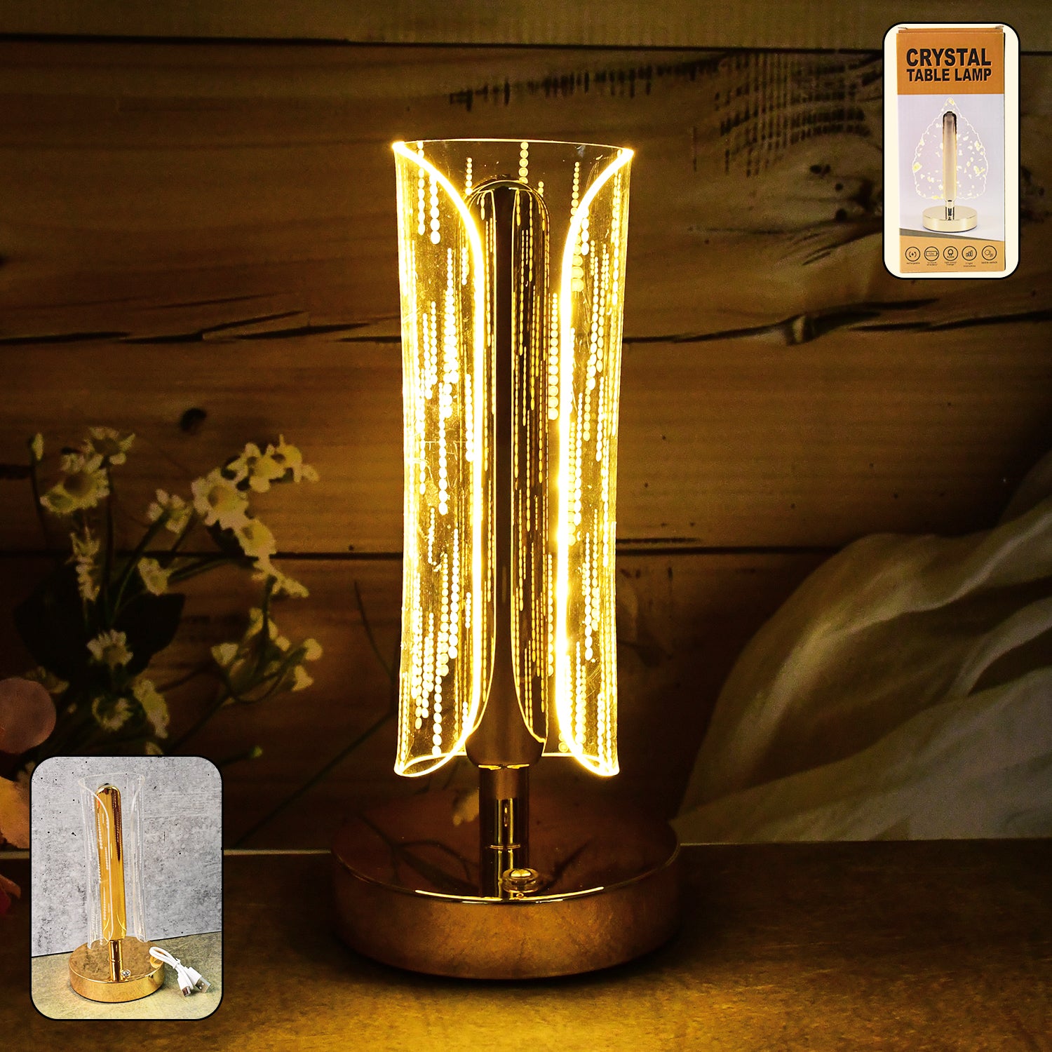 Luxury Tall Cylinder Shape Crystal Table Lamp (1 Pc) Wukusy