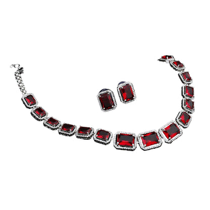 Elegant Mixed Color Diamond Necklace & Earrings Set
