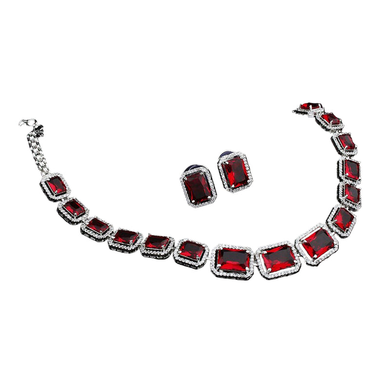 Elegant Mixed Color Diamond Necklace & Earrings Set - BuyItOnline