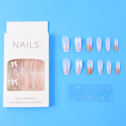 12-Piece Reusable Press-On Artificial Nails Set – Mix Design with Adhesive Stickers