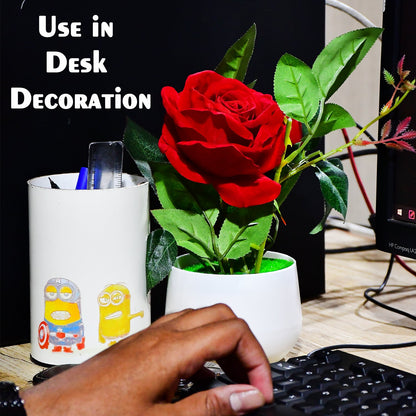 4863 Artificial Rose Flower Plant With Pot For Home Office Or Gift Wukusy