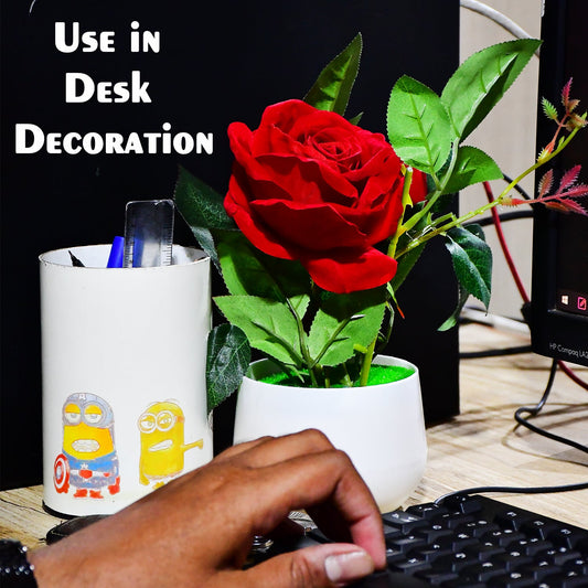 4863 Artificial Rose Flower Plant With Pot For Home Office Or Gift Wukusy