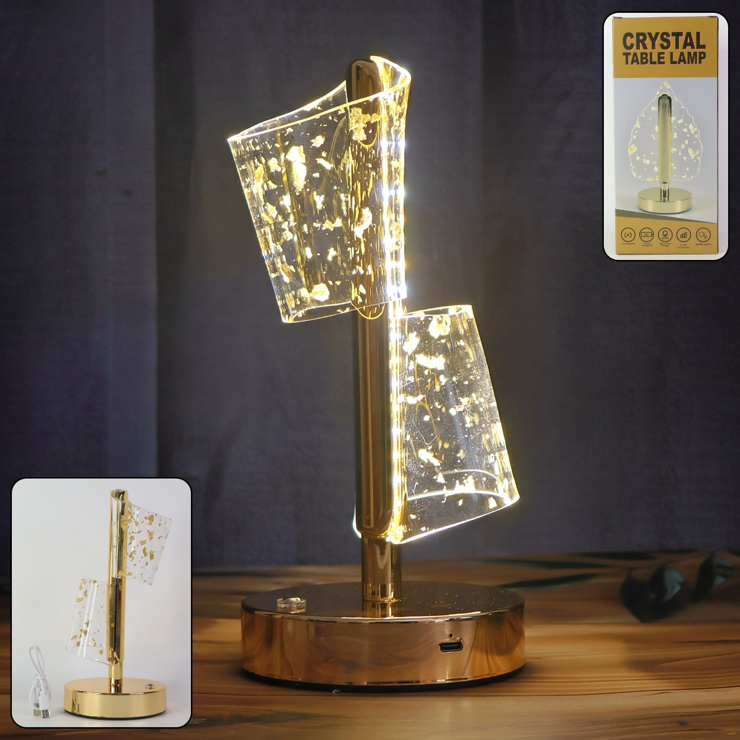 Luxury Golden Crystal Led Double Shade Table Lamp (1 Pc) Wukusy