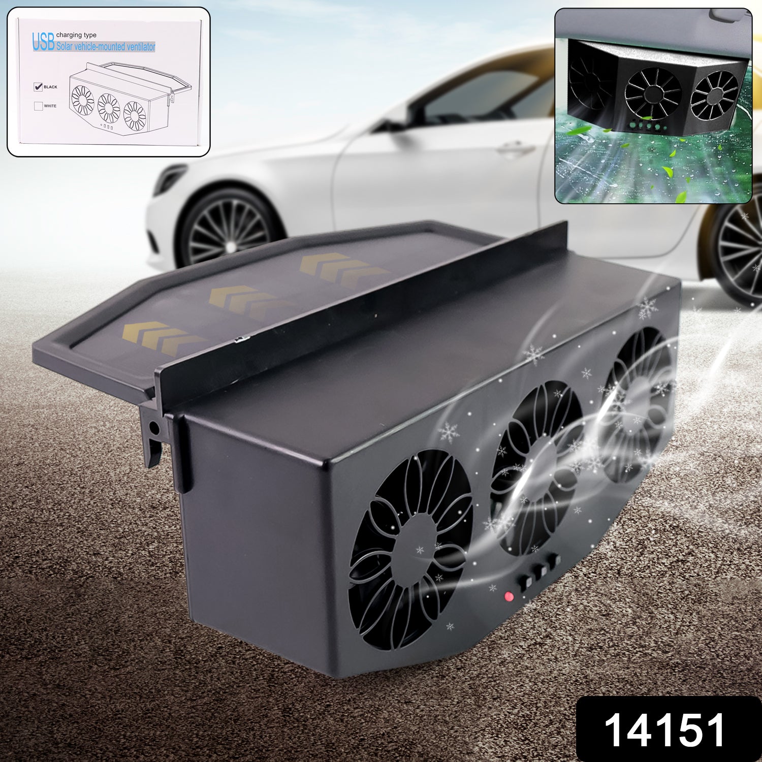 Triple Fan Solar Powered Car Exhaust Ventilation System With Usb Charging Wukusy