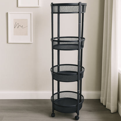 4-layer Round Metal Mesh Storage Organizer Rack With Wheels (1 Pc) Wukusy