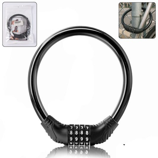Bike Lock Cable Resettable Cable Lock - Self Coiling 4 Digit Combination Bike Lock