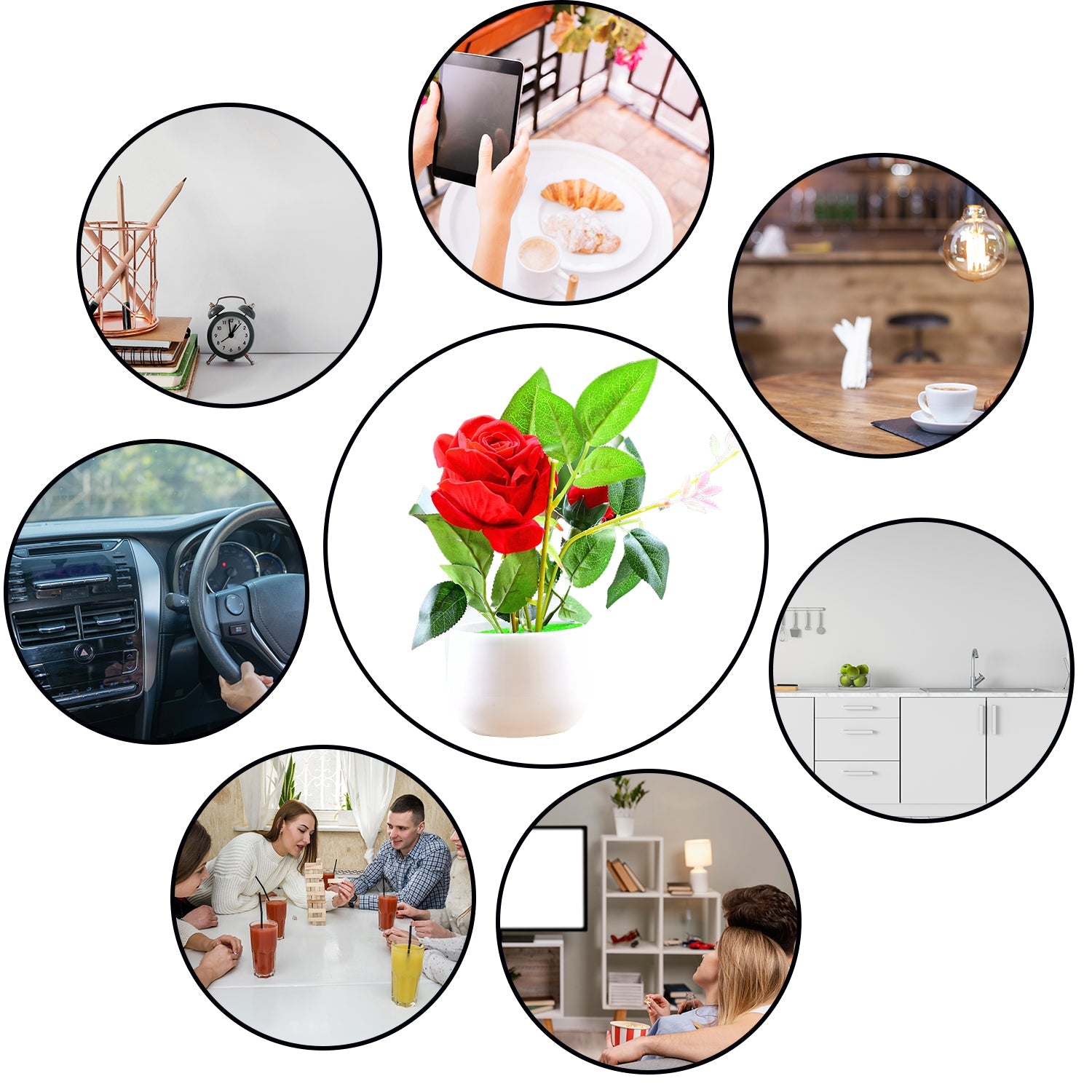 4863 Artificial Rose Flower Plant With Pot For Home Office Or Gift Wukusy