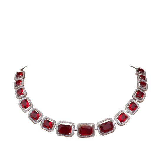 Elegant Mixed Color Diamond Necklace & Earrings Set