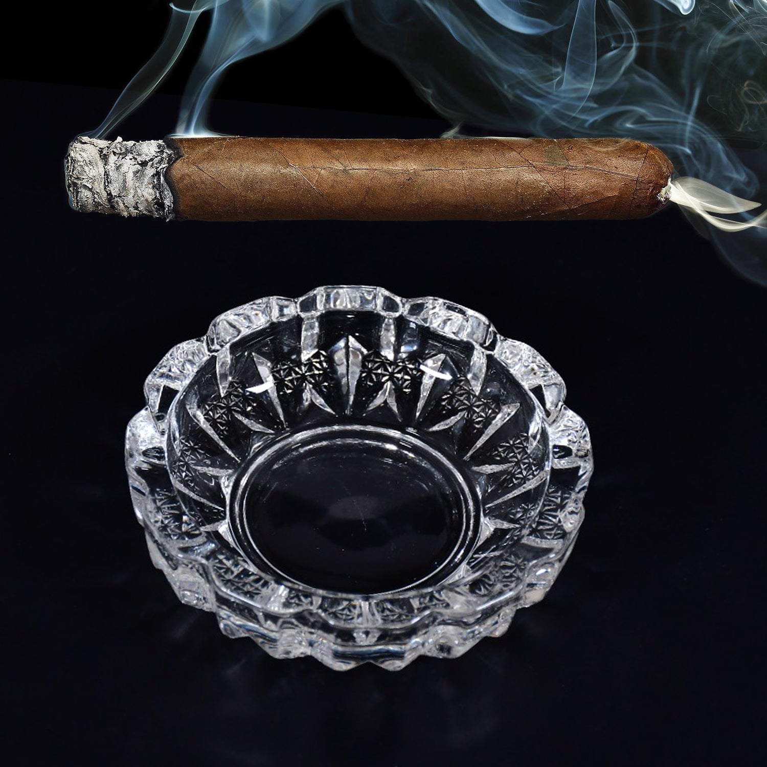 4066 Paricutin Glass Crystal Quality Cigar Cigarette Ashtray Round Tabletop For Home Office Indoor Outdoor Home Decor Wukusy