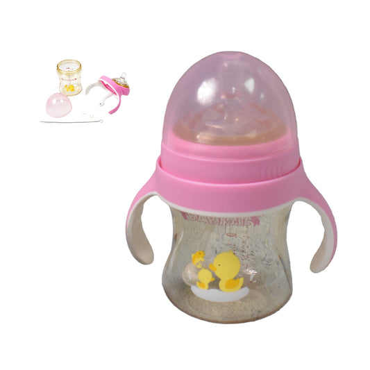 Plastic Baby Feeding Bottle with Handles, Cleaning Brush & Straw