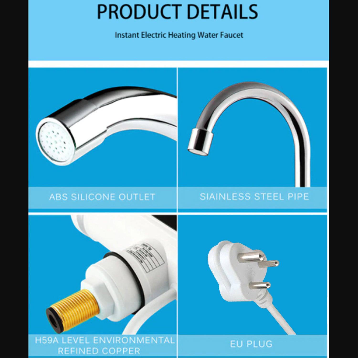 1597 Stainless Steel Led Digital Display Instant Heating Electric Water Heater Faucet Tap Wukusy