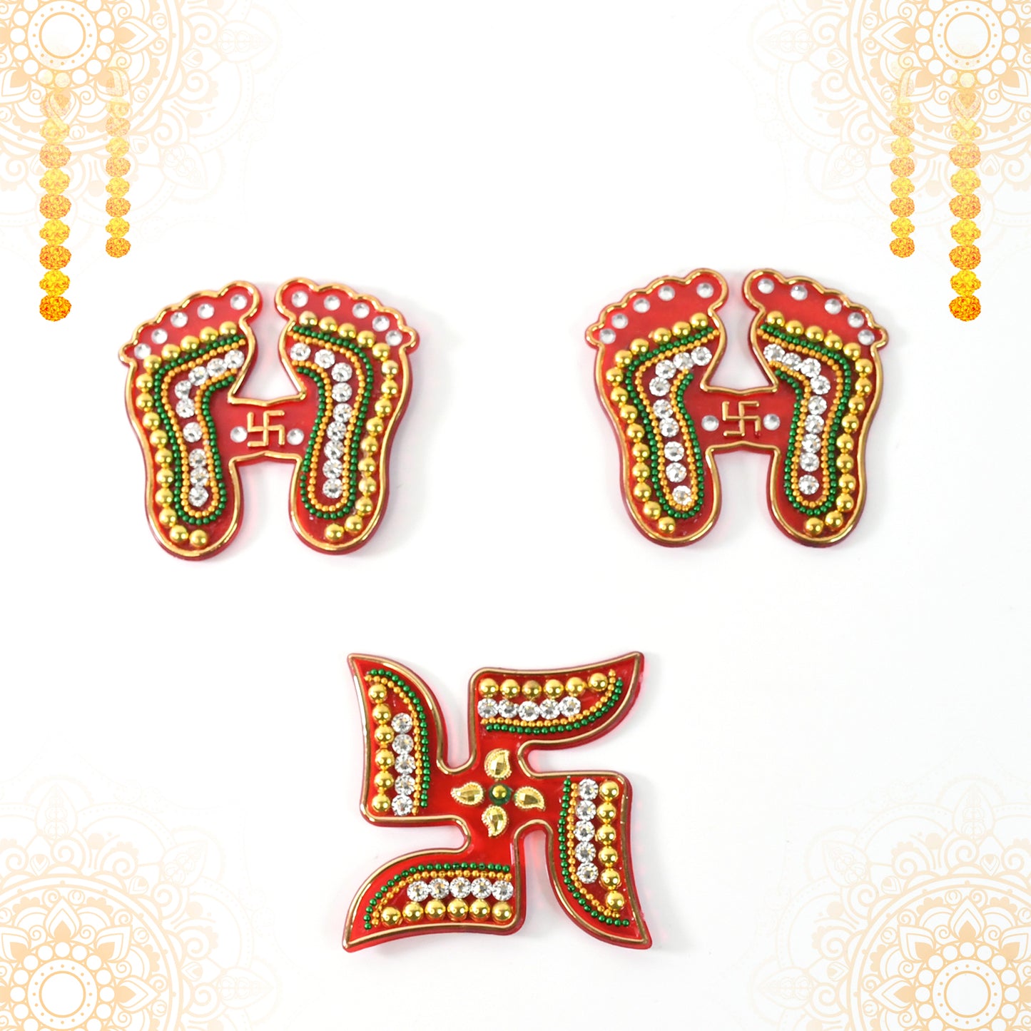 Decorative Laxmi Charan (Pagla)  Swastik Combo Set (3pc Set) Wukusy