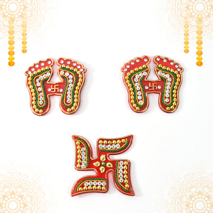 Decorative Laxmi Charan (Pagla)  Swastik Combo Set (3pc Set) Wukusy