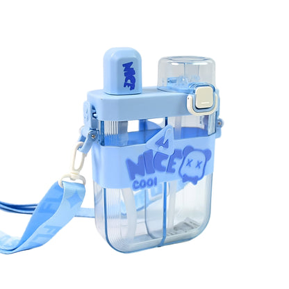 2in1 Dual Compartment Water Bottle With Straw And Adjustable Shoulder Straps (1 Pc  Multi Color)