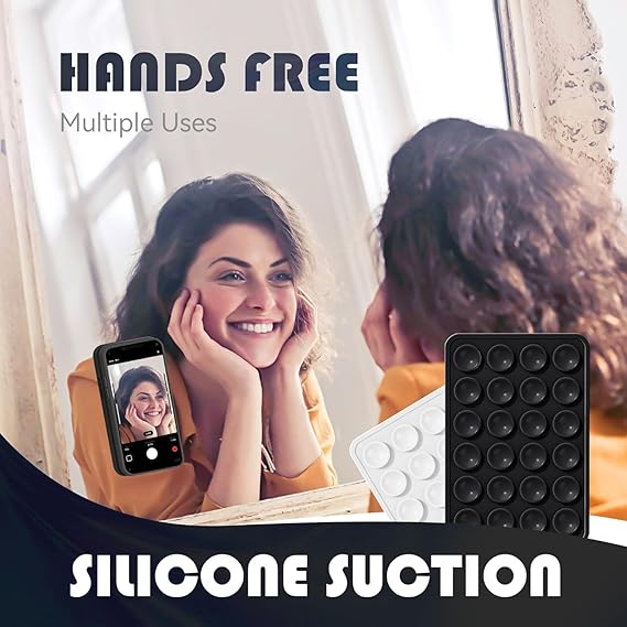 Suction Phone Case Holder Black, Phone Suction Sticker, Silicone Suction Phone Case for Hands-Free Mobile Accessory Holder Grip, Video Phone Accessory Compatible Mirror, Shower-Black