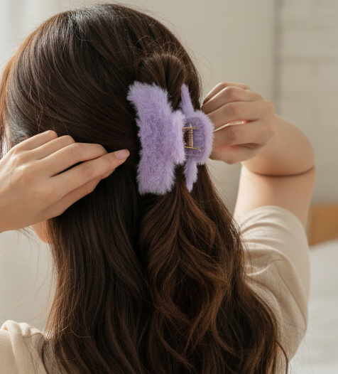 Soft Velvet Furry Hair Clutcher Clips