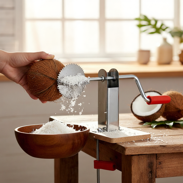 Stainless Steel Coconut Scraper with Wooden Base Wukusy