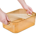Premium Ribbed Transparent Storage Basket With Gold Handle – Multipurpose Kitchen & Home Organizer Box(25 x 14cm, 4pcs ) Wukusy