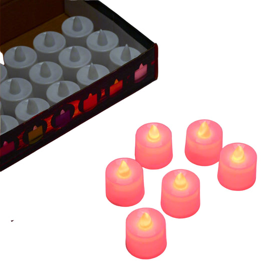 Red Flameless Led Tealights Smokeless Plastic Decorative Candles - Led Tea Light Candle For Home Decoration (Pack Of 24)