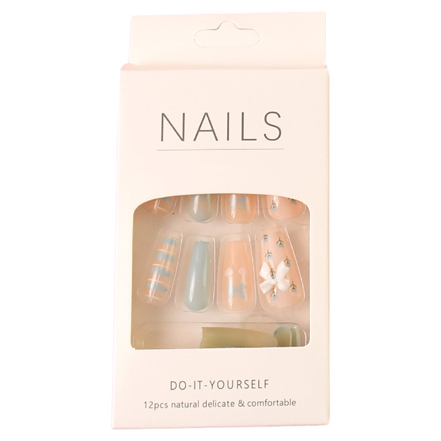 12-Piece Reusable Press-On Artificial Nails Set – Mix Design with Adhesive Stickers