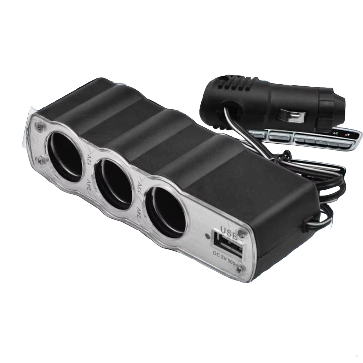 Triple 12V Car Socket Splitter + USB Charger 3‑Way Power Adapter