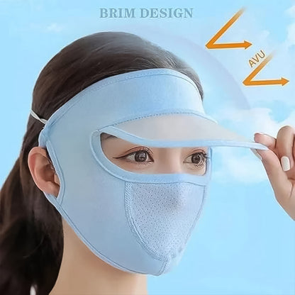 Women's Full Face UV Protection Hat with Mask & Wide Brim Visor