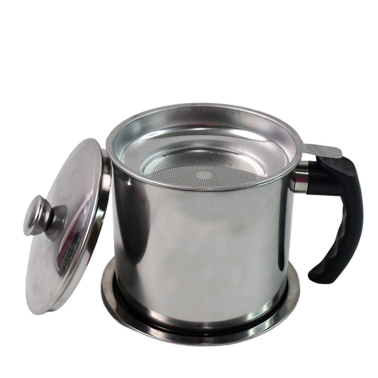 Stainless Steel Oil Strainer Pot with Lid & Filter Mesh - BuyItOnline