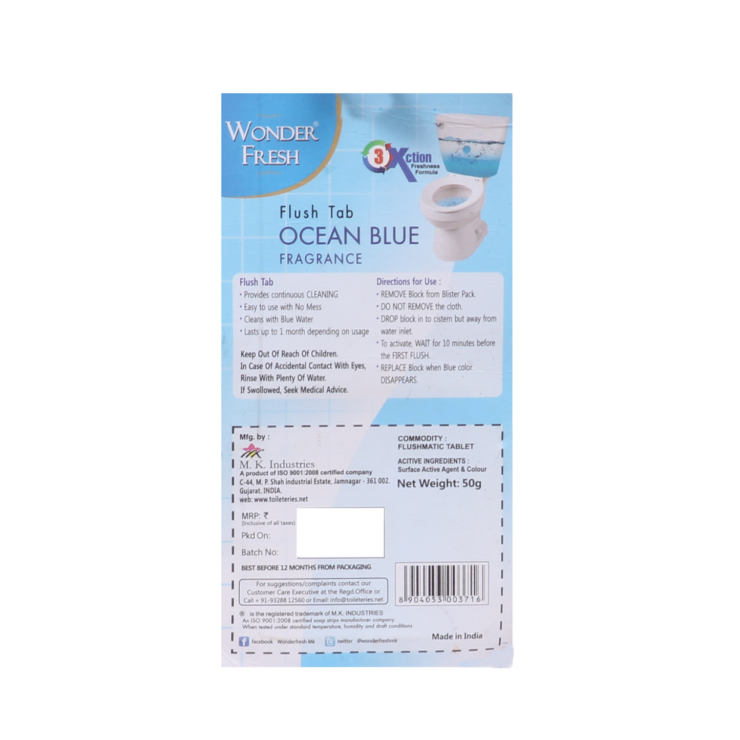 1325 Toilet Cleaner Flush Tab (Ocean Blue) - 50 Gram Wukusy