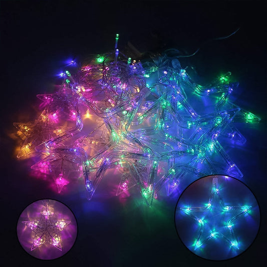 3386 12 Stars Led Curtain String Lights With 8 Flashing Modes For Home Decoration Diwali  Wedding Led Christmas Light Indoor And Outdoor Light Festival Decoration (Multicolor) Wukusy