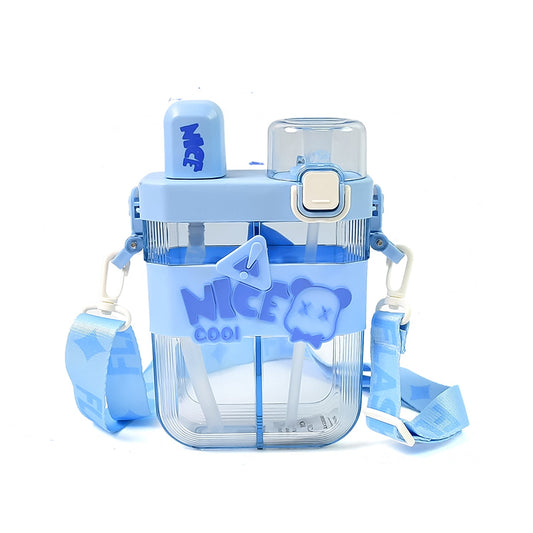 2in1 Dual Compartment Water Bottle With Straw And Adjustable Shoulder Straps (1 Pc  Multi Color)