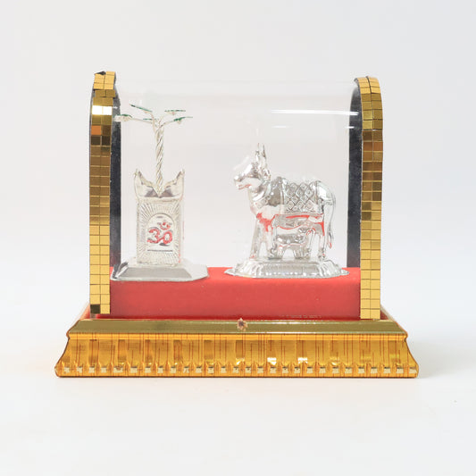 Decorative Kamdhenu Cow With Calf And Tulsi Plant Idol Set Wukusy