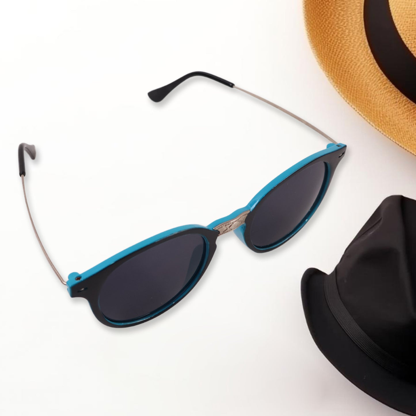 Sky-Blue UV Protected Round Sunglasses