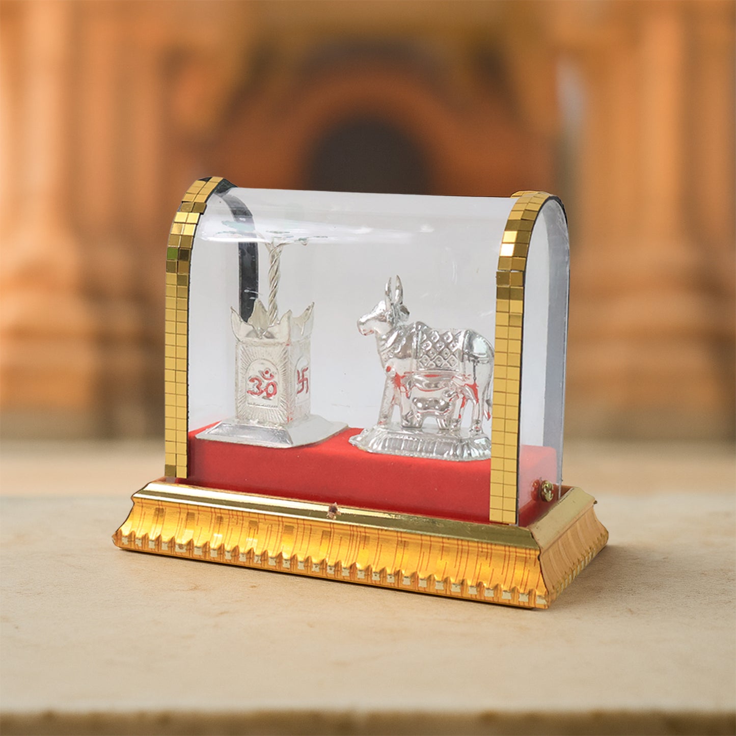 Decorative Kamdhenu Cow With Calf And Tulsi Plant Idol Set Wukusy