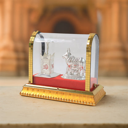 Decorative Kamdhenu Cow With Calf And Tulsi Plant Idol Set Wukusy